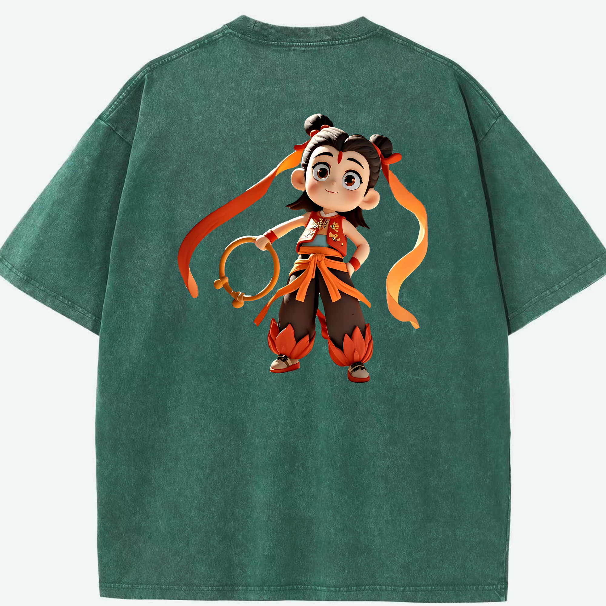 （画像用） Ne Zha 2 ナタ 魔童の大暴れ 綿100% ヴィンテージ風 半袖Tシャツ（背面プリント）